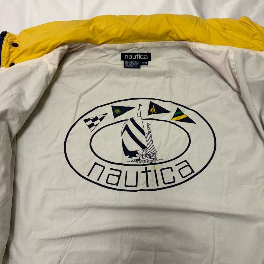 Vintage 90s Nautica Men’s Medium Tricolor Hooded Jacket Colour Block 100% Cotton - Picture 6 of 14